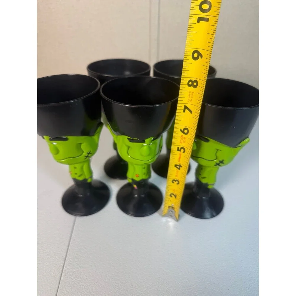 Halloween Fall Plastic Frankenstein Plastic Drinking Stem 5 Goblets/Cups 7.5in
